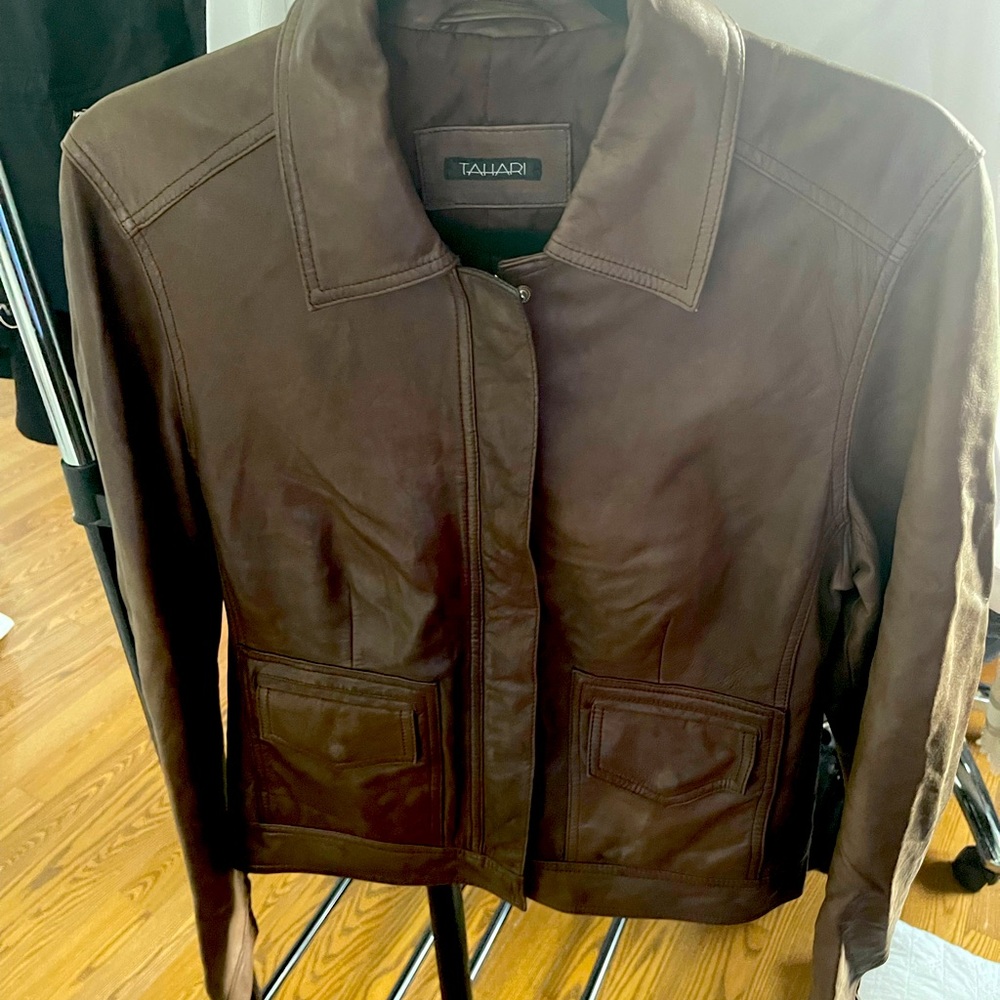 Tahari 100% leather jacket.